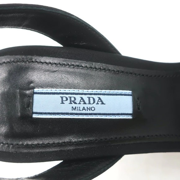 Prada Crystal-Embellished Platform Sandals Black Satin Size 36 Ankle Strap Heels - Picture 8 of 10